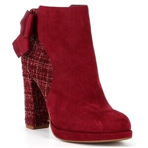 Copper Key Curtsey Suede Tweed Booties bow Size 5.5  comfortable red burgundy